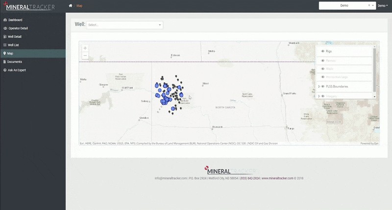 Screen showing your wells on a map